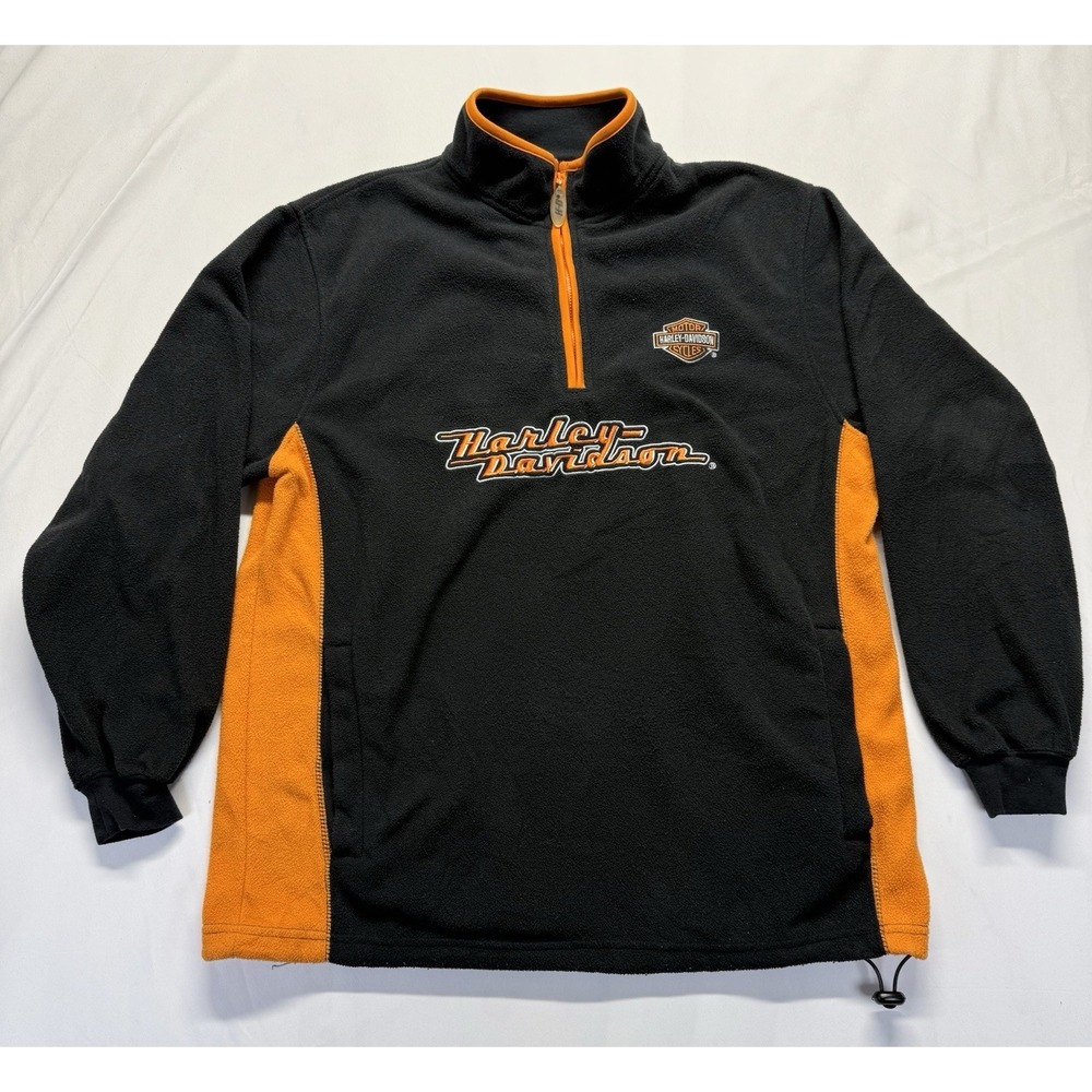 Harley Davidson 1/4 Zip M Pullover Fleece Sweatshirt Men's black orange jacket